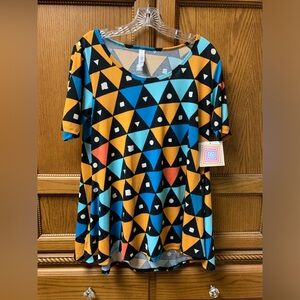 NWT! LuLaRoe Women’s Blue Orange Geometric “Perfect” Short Sleeve Tshirt Small